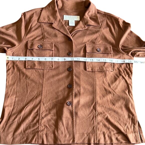 Norton McNaughton Woman Size 6 Brown Faux Suede Blouse Convertible Sleeves Vtg - Picture 6 of 8